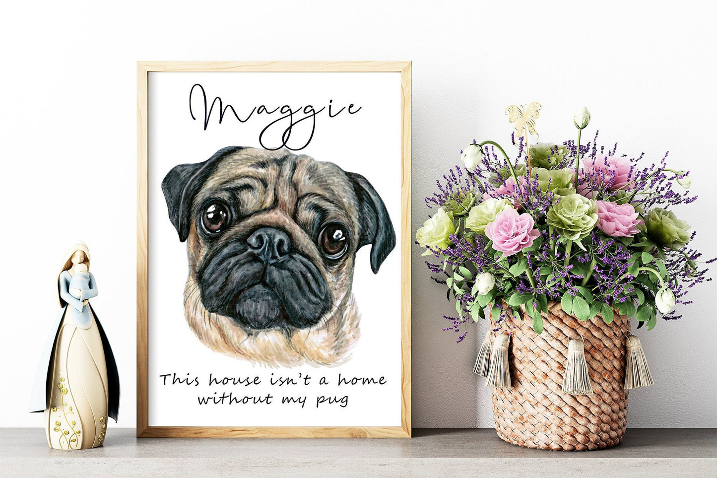 Pug dog artwork - Adorable dog portraits with custom funny or heart warming message | A4 | A5 | Greeting card