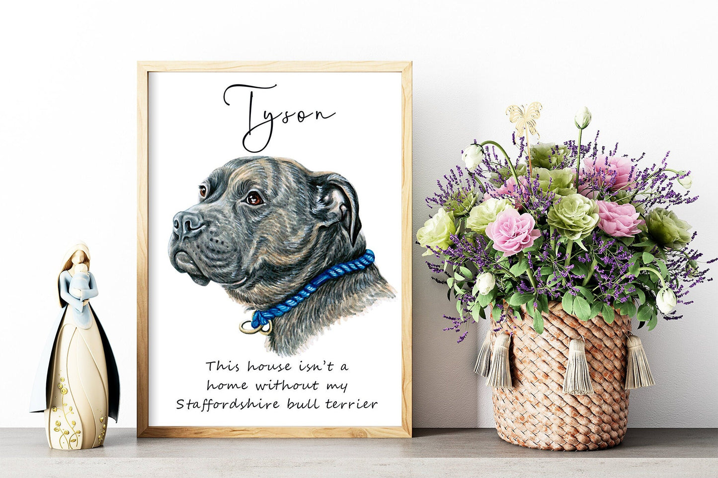 Staffordshire bull terrier artwork - Adorable Staffie dog portraits with custom funny or heart warming message | A4 | A5 | Greeting card