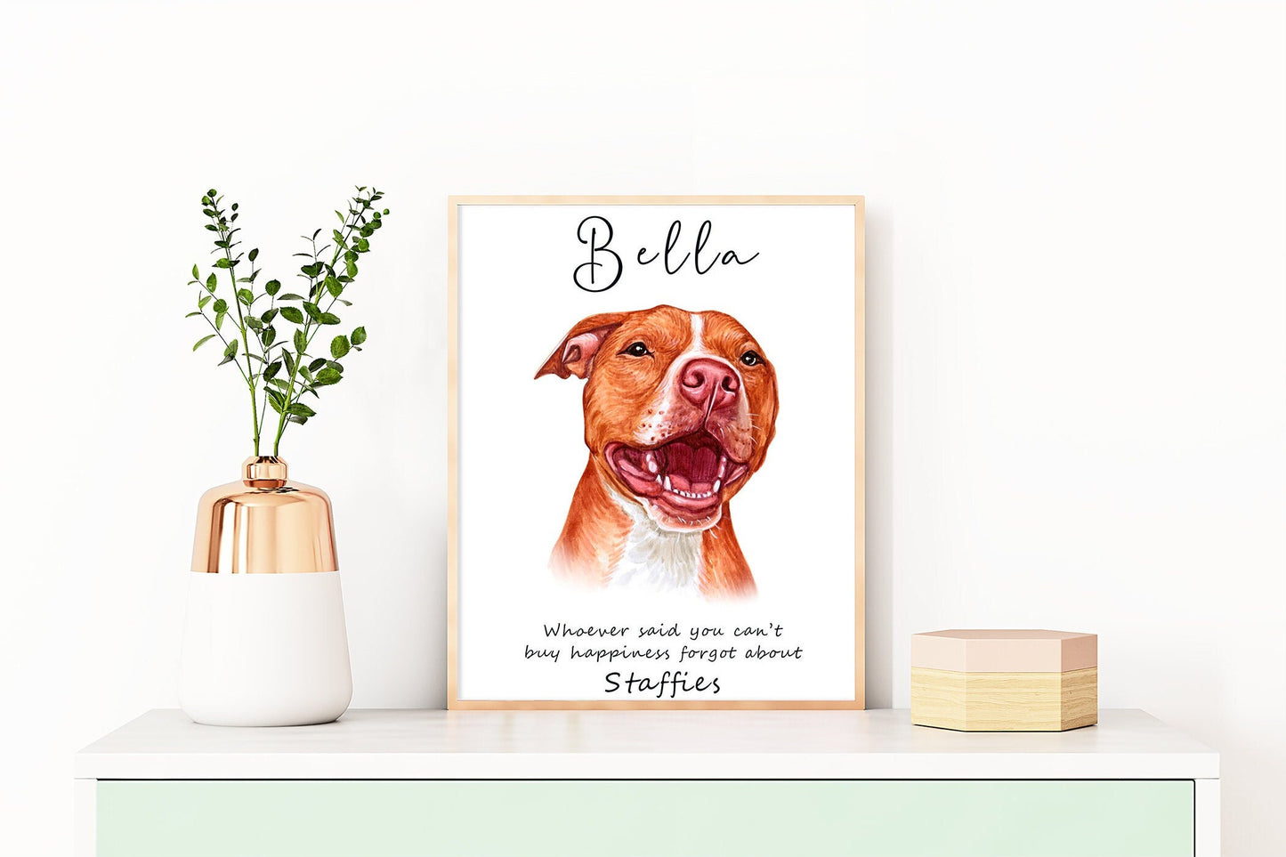 Staffordshire bull terrier artwork - Adorable Staffie dog portraits with custom funny or heart warming message | A4 | A5 | Greeting card