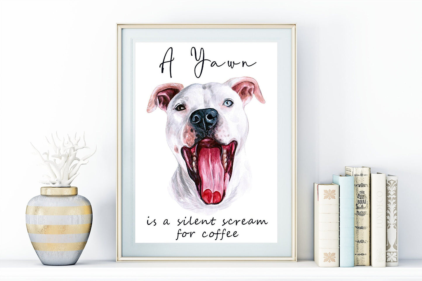 Yawning dog artwork - adorable portraits of dogs having a yawn with your own custom funny message | A4 | A5 | Greeting card