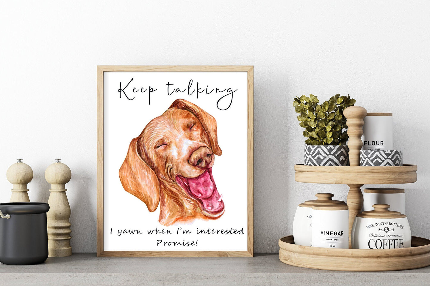 Yawning dog artwork - adorable portraits of dogs having a yawn with your own custom funny message | A4 | A5 | Greeting card