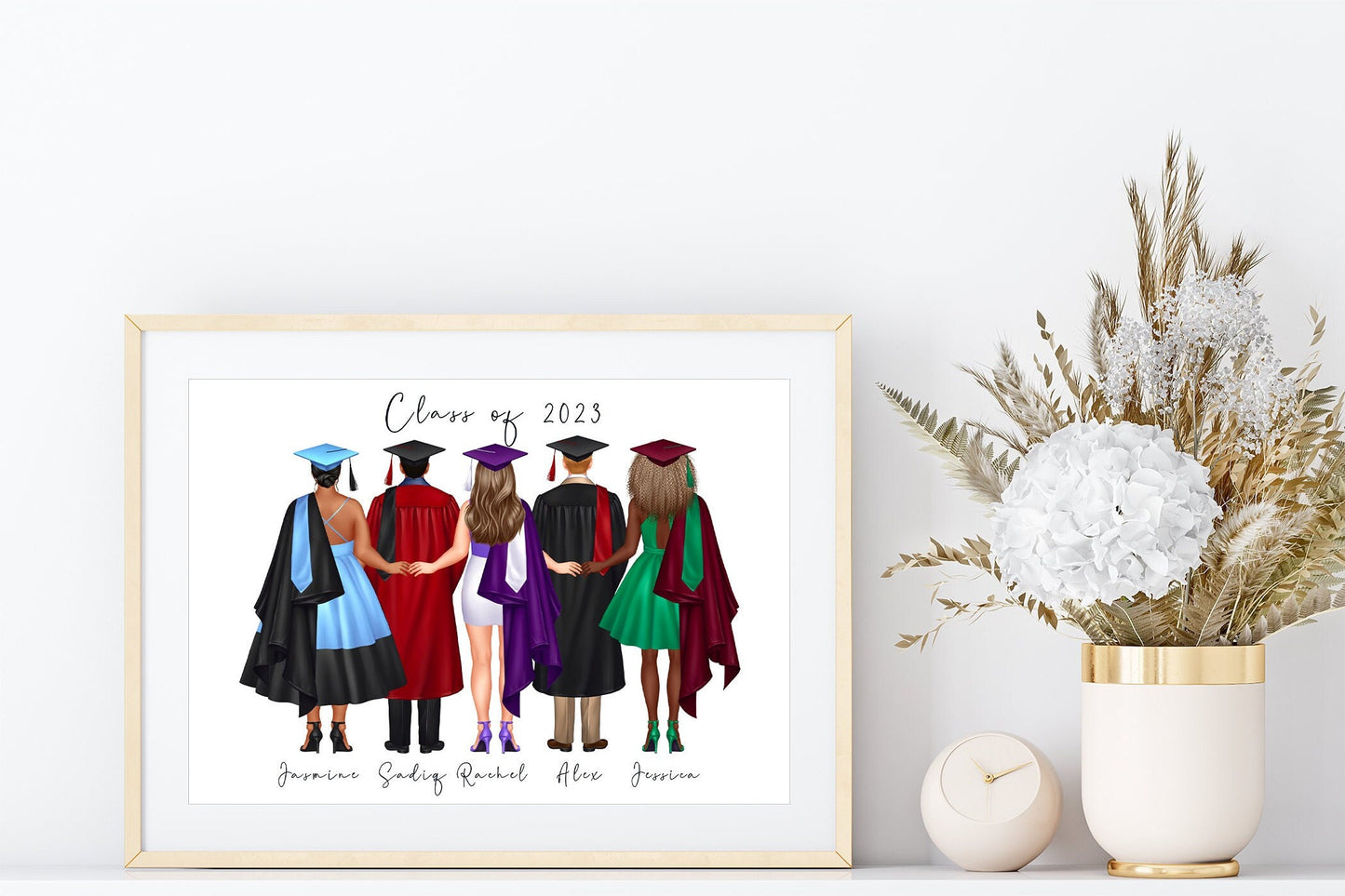 Personalised group graduation portrait for University leavers featuring cap and gown or congratulations from parents card | A4 | A5 | Card
