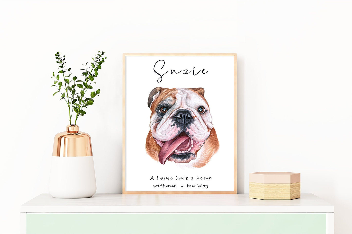 British bulldog wall art - charming dog portraits for animal lovers with custom funny or heart warming message | A4 | A5 | Greeting card