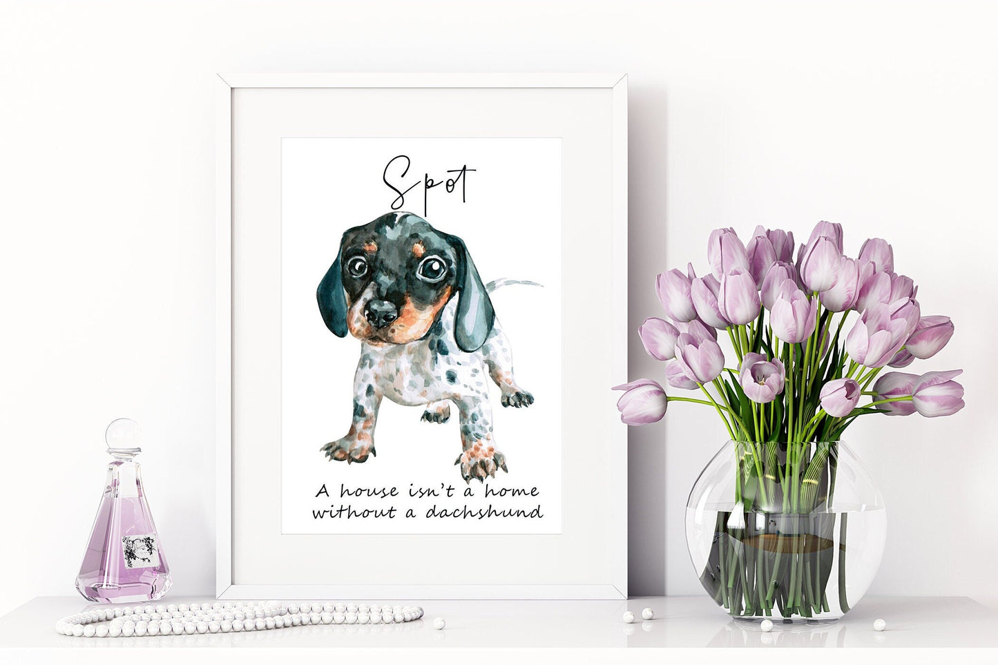 Dachshund artwork - charming dog or puppy portrait with custom funny or heart warming message | A4 | A5 | Greeting card