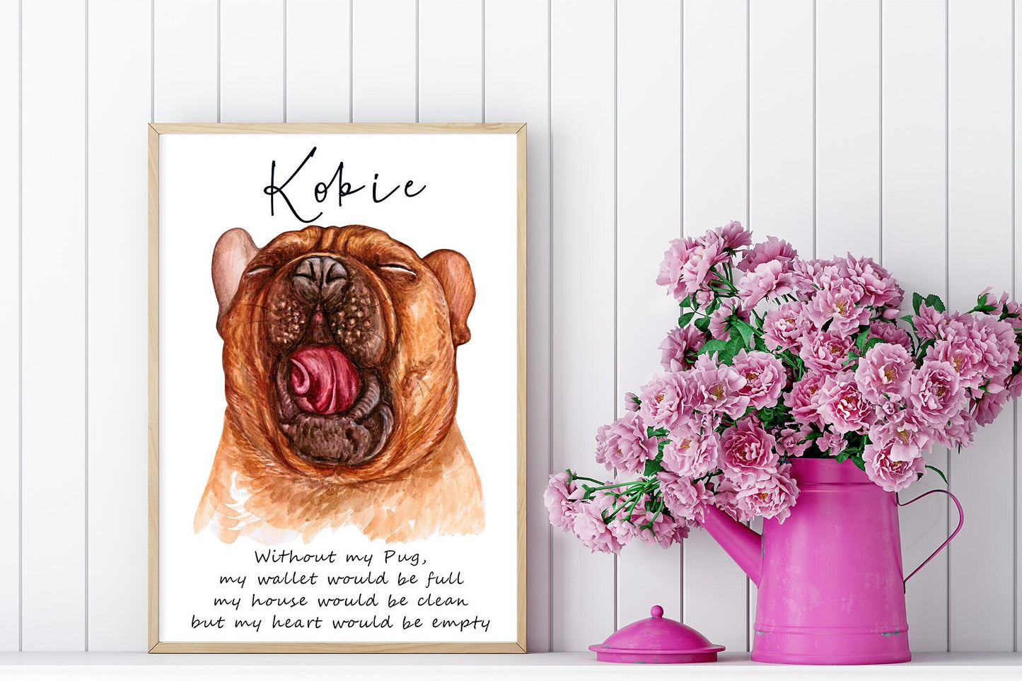 Pug dog artwork - Adorable dog portraits with custom funny or heart warming message | A4 | A5 | Greeting card