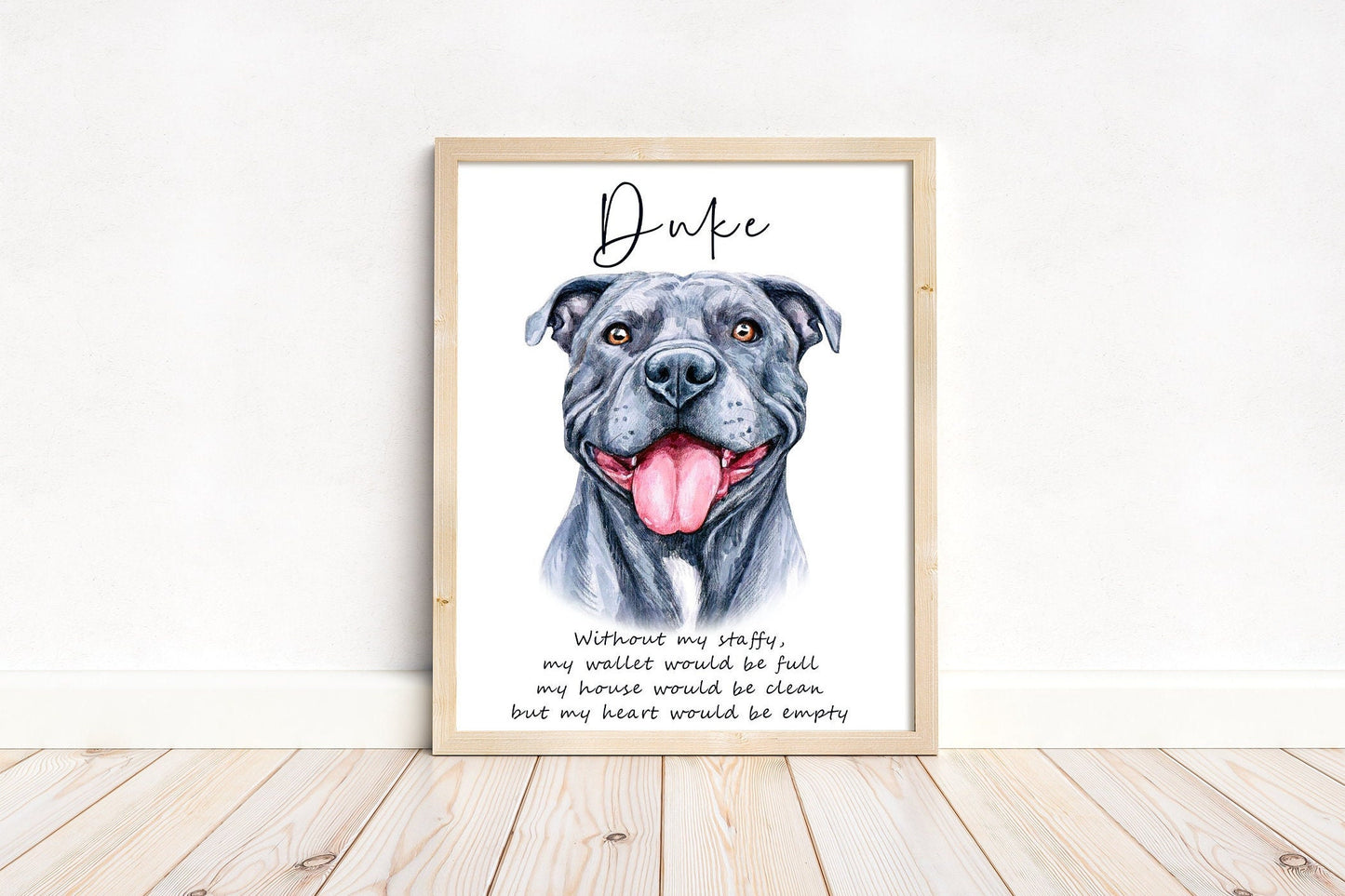 Staffordshire bull terrier artwork - Adorable Staffie dog portraits with custom funny or heart warming message | A4 | A5 | Greeting card