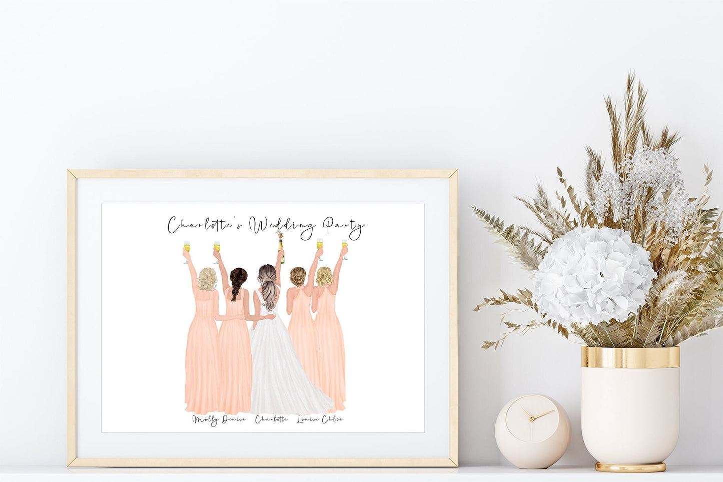 Personalised bridal party with bride print | bridesmaids in celebration | A4 | A5 | Greeting card