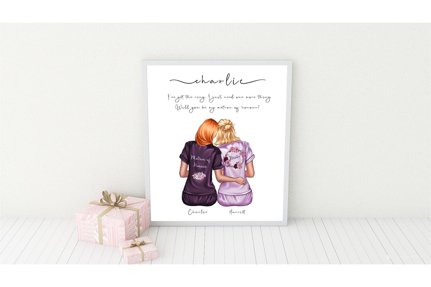 Personalised maid of honour in robes print | Mother of the bride portrait A4 | A5 | Greeting card