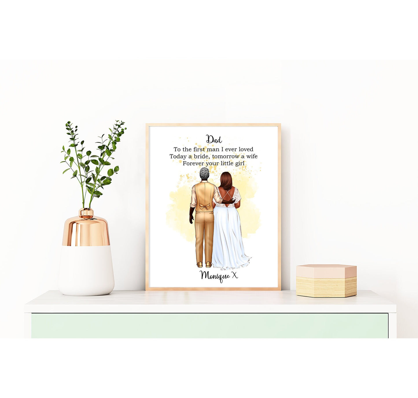 Personalised father or brother of the bride print | vitiligo bride | Curvy bride | A4 | A5 | Greeting card