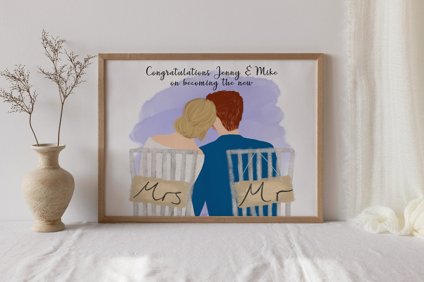 Personalised Mr & Mrs print, ideal wedding or first anniversary paper present | A4 | A5 | Greeting card