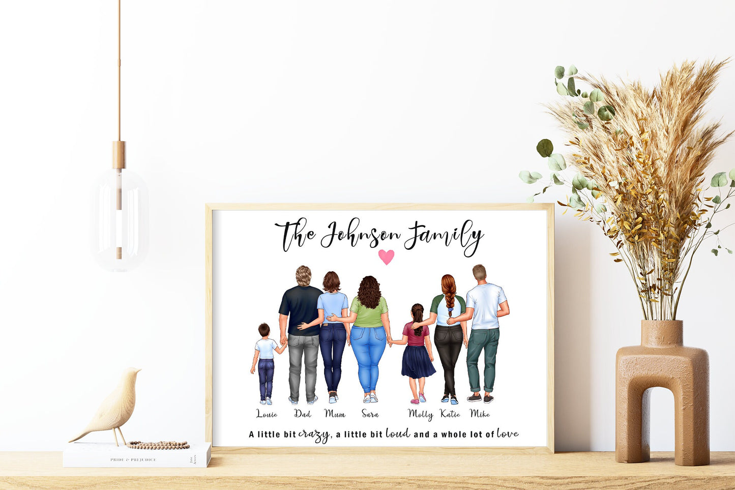 Custom large family wall art, including dogs and cats | A4 | A5 | Greeting card