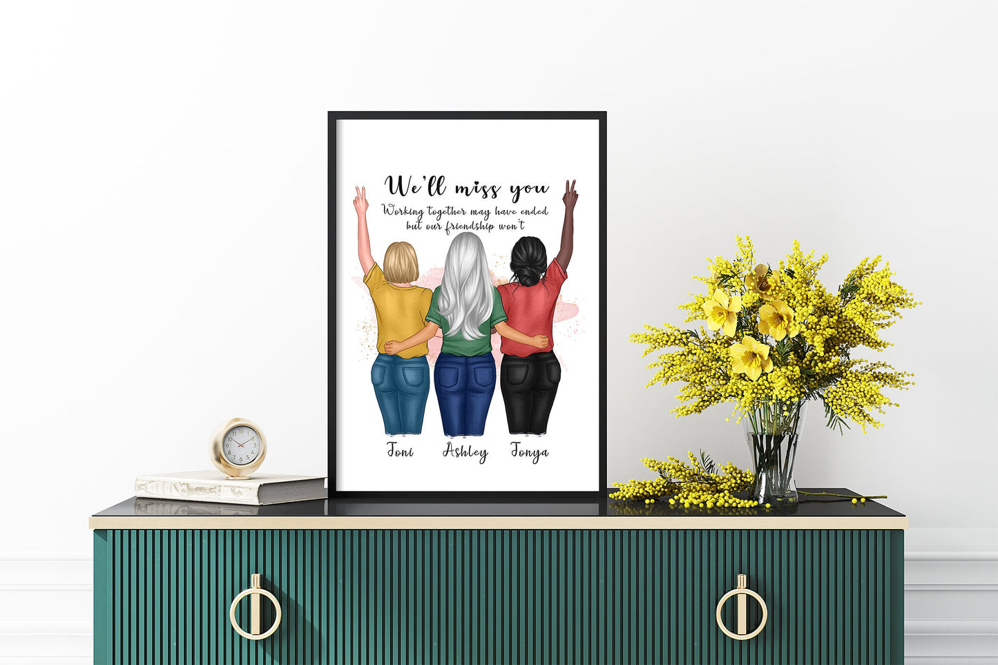 Personalised colleague print, wall art of work besties, new job gift, leaving gift, team member goodbye gift | A4 | A5 | Greeting card