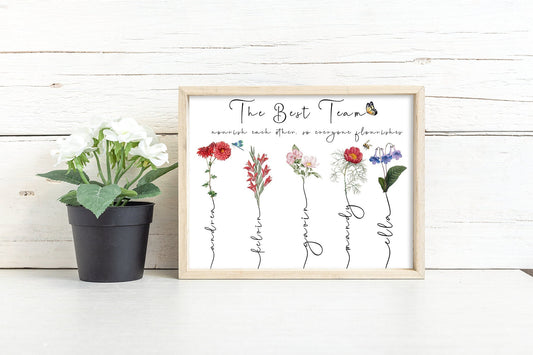 Colleague's leaving gift | personalised garden print | custom birth month flower portrait | A4 | A5 | Greeting card