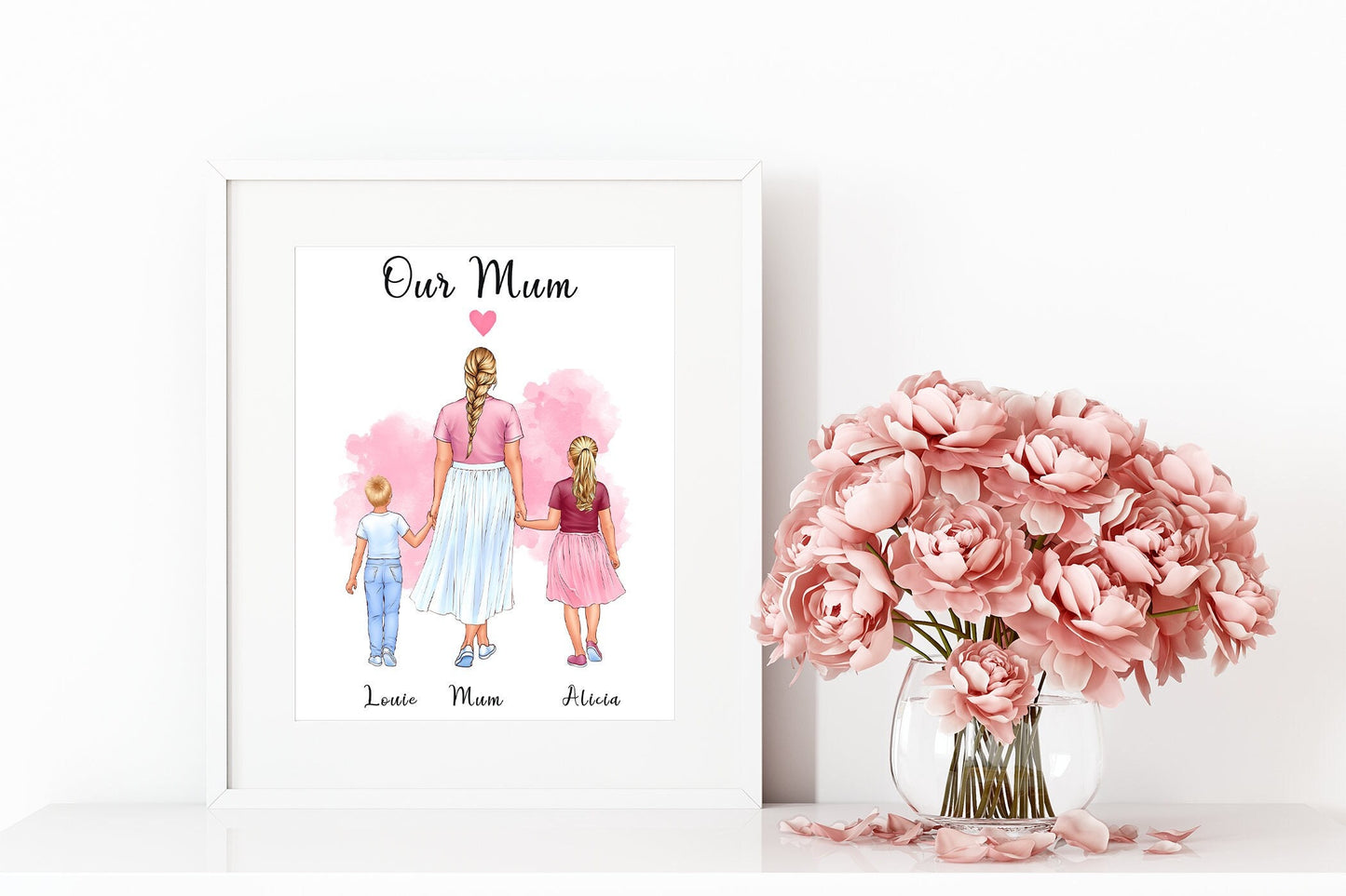 Mother and children portrait, fully customisable family print for mum from daughters and sons | A4 | A5 | Greeting card