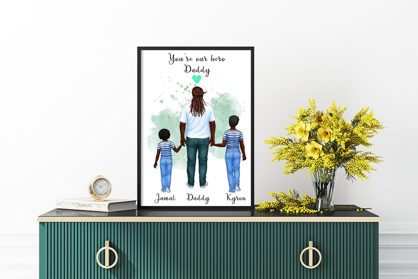 Dad and children print, lovely family portrait with any message and watercolour backgrounds | A4 | A5 | Greeting card