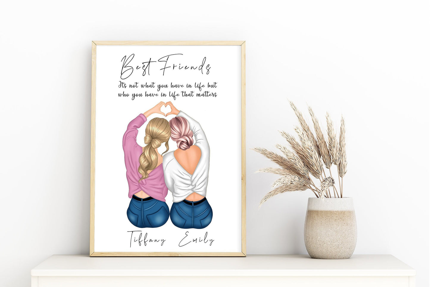 Portrait gift of best friend, girlfriends with heart hands | A4 | A5 | Greeting card