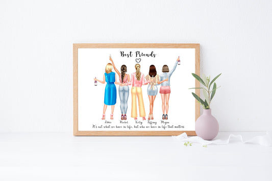 Personalised present for best friend, artwork of large group of besties | A4 | A5 | Greeting card