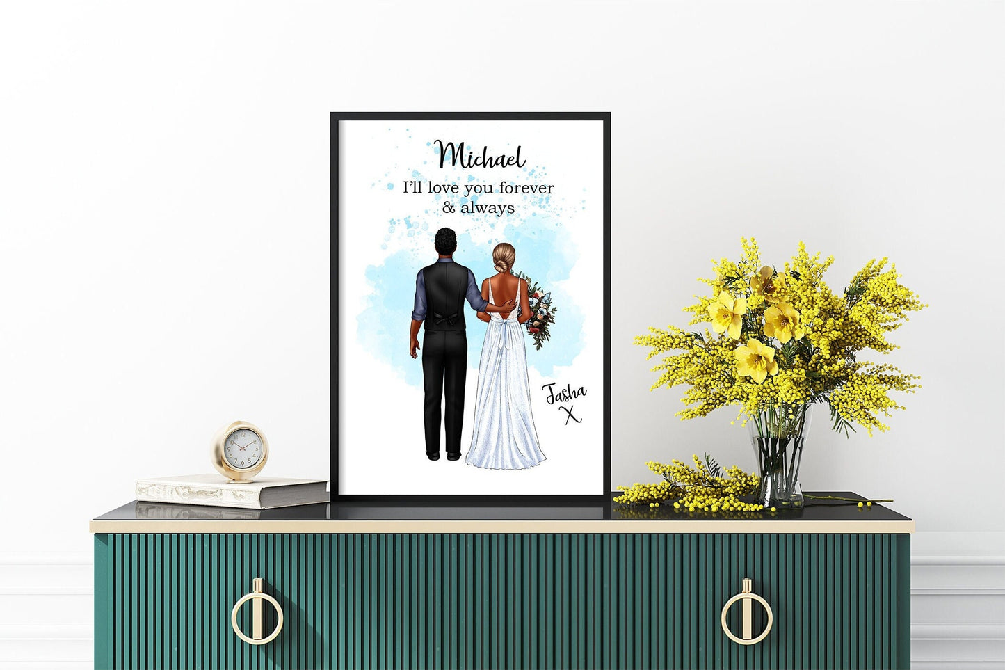Custom wedding couple portrait | Bride and groom keepsake | A4 | A5 | Greeting card
