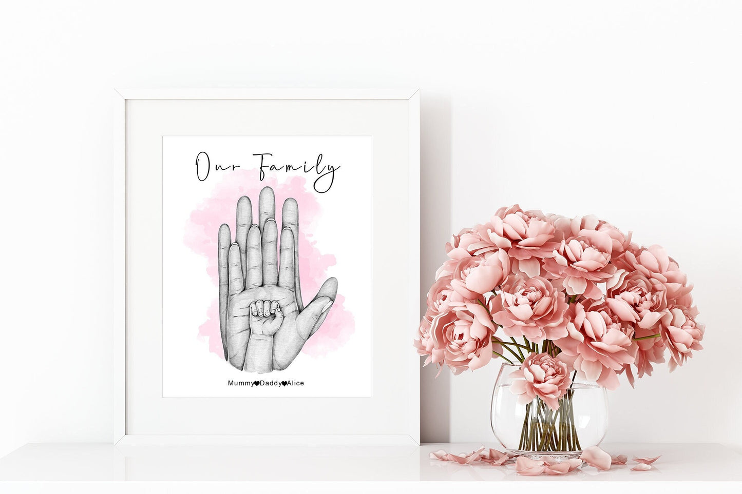 Personalised print of family hands | Dog and cat paw portraits | New baby gift | New parents picture A3 | A4 | A5 |
