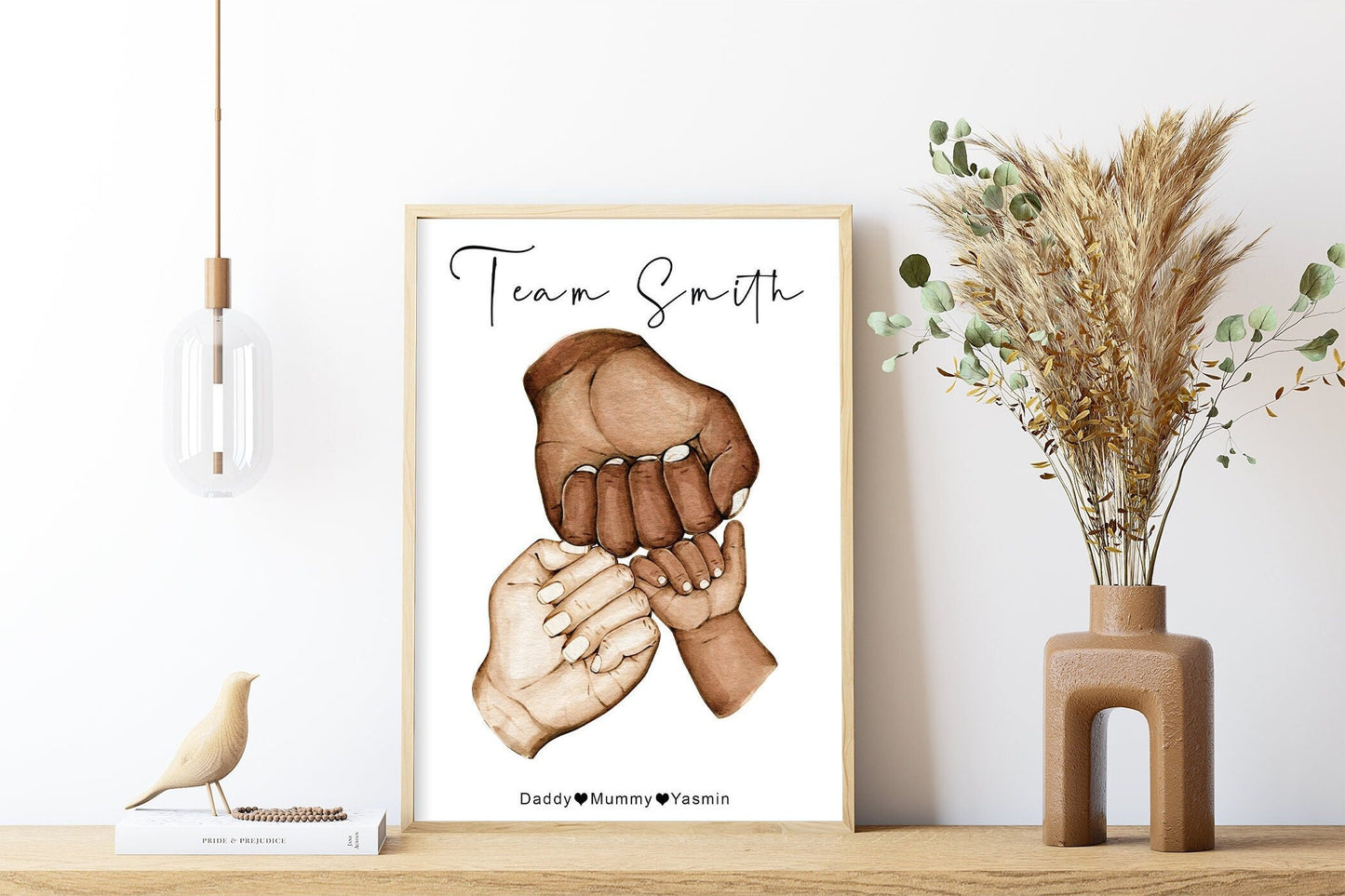 Family fists wall art | Family hand team portrait in natural skin tones or Black and white