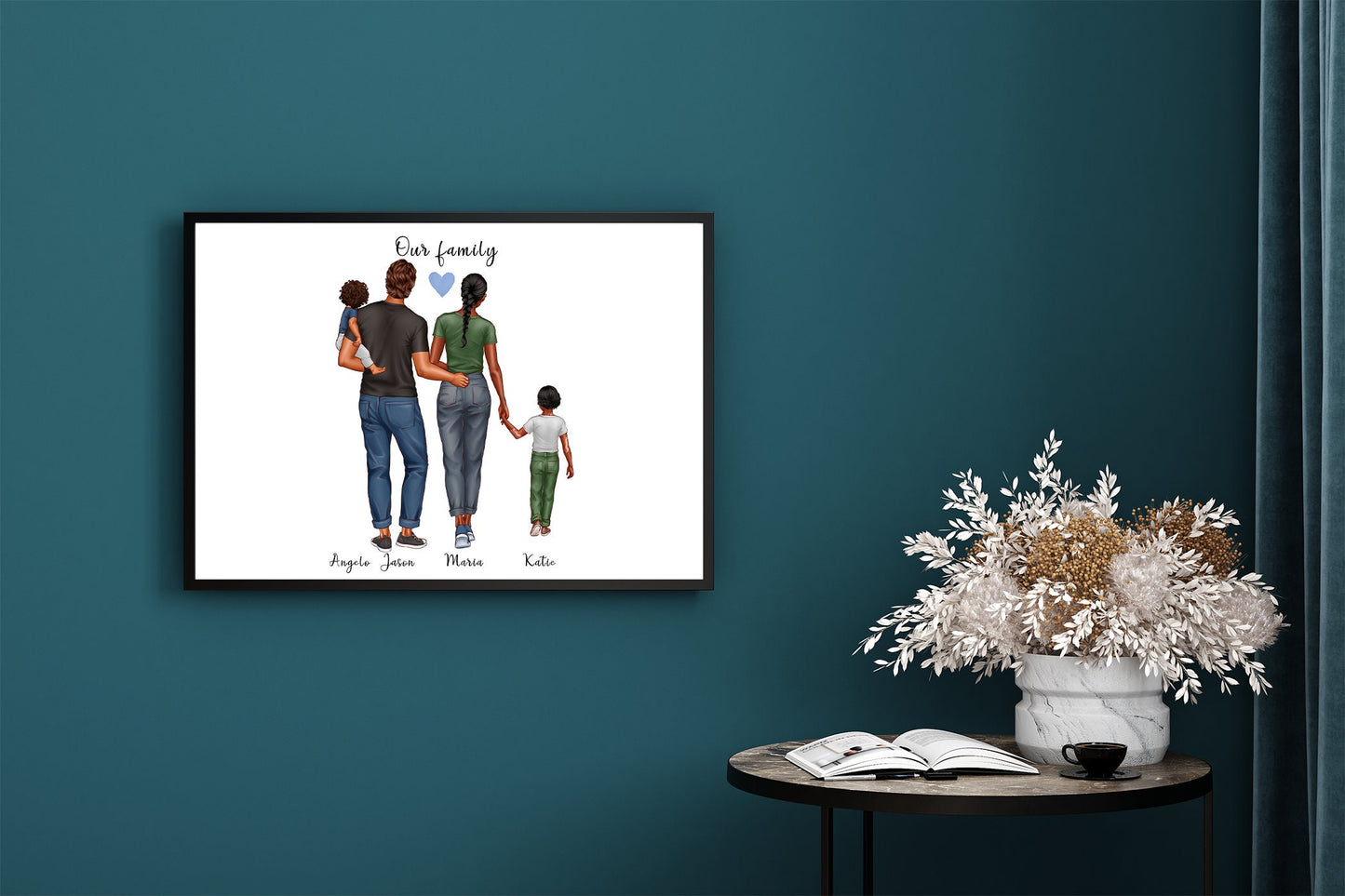 Custom family picture with baby being held, includes dogs | A4 | A5 | Greeting card