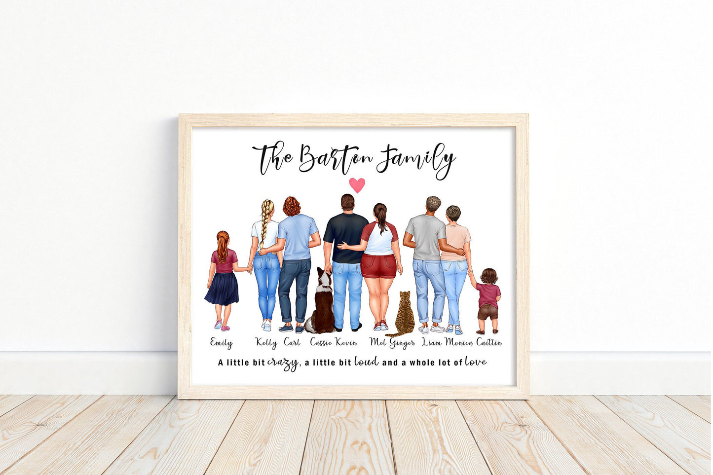 Custom large family wall art, including dogs and cats | A4 | A5 | Greeting card