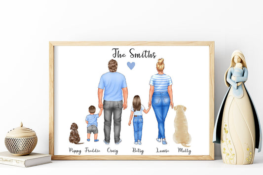 Custom family portrait, including gay parents, blended families, grandparents and pets