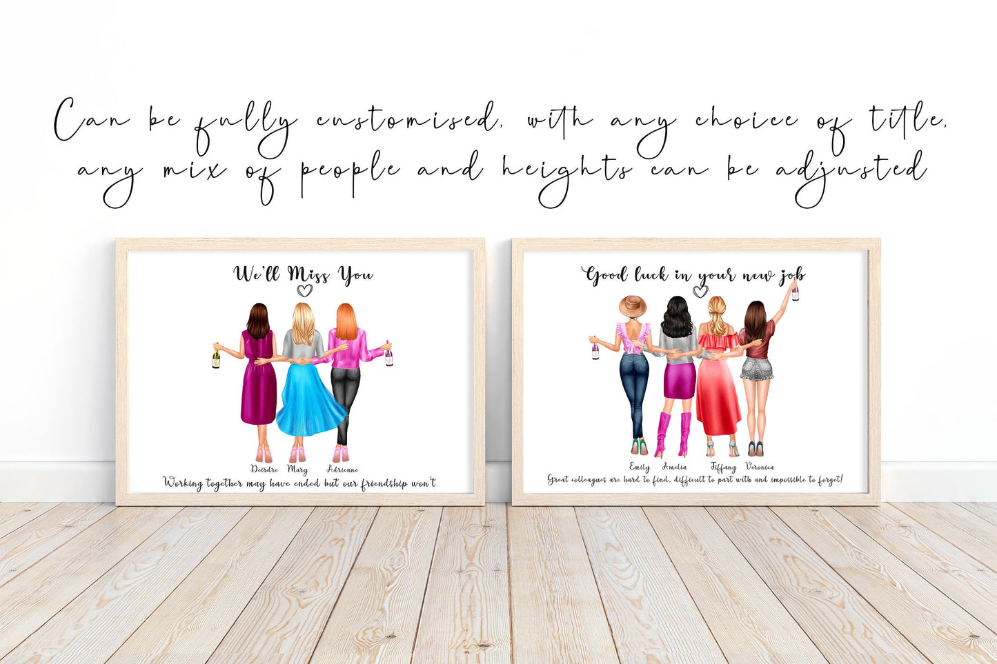 Custom work besties print, artwork of colleagues, new job gift, leaving present, team member retirement gift | A4 | A5 | Greeting card