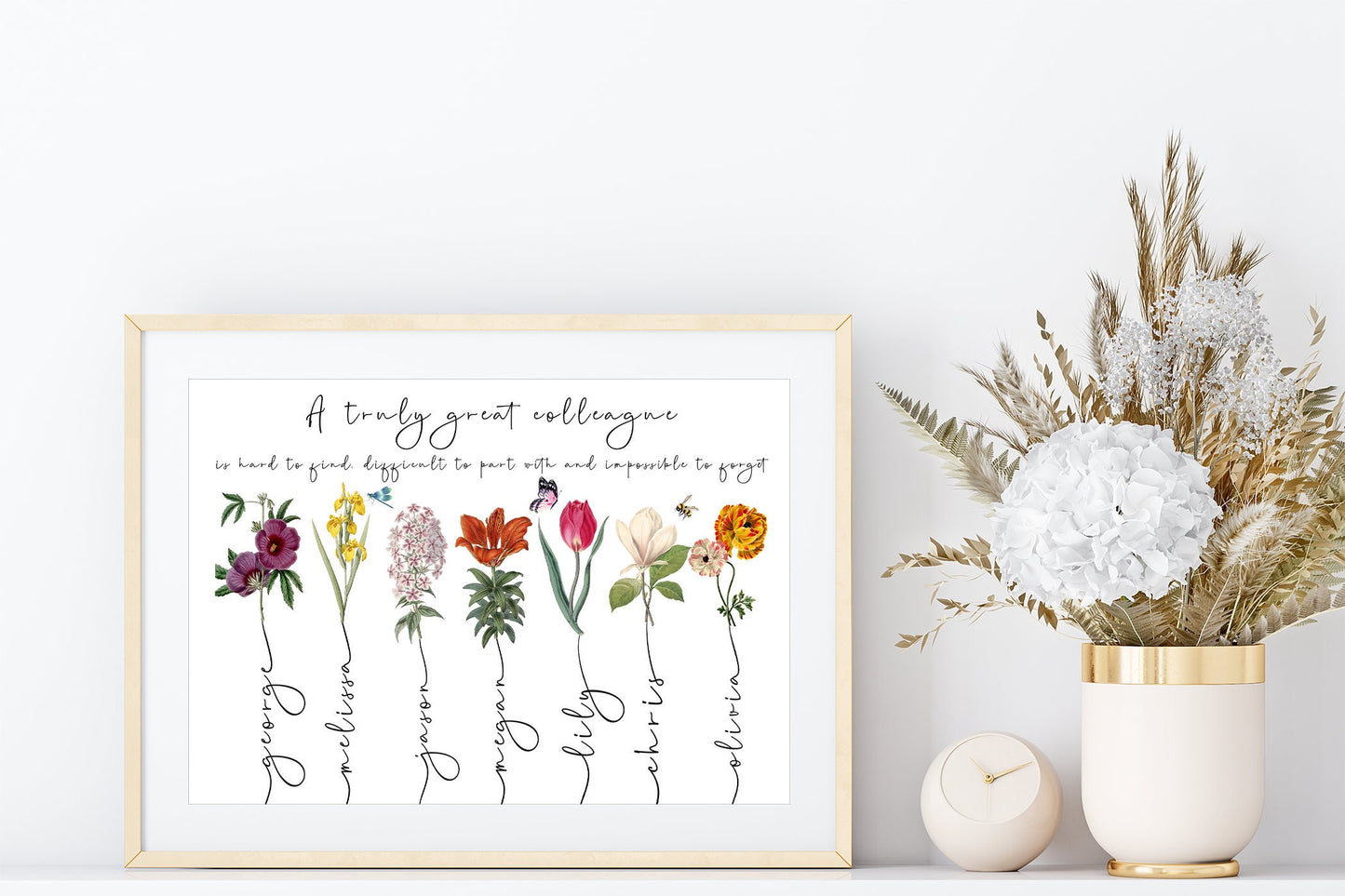 Colleague's leaving gift | personalised garden print | custom birth month flower portrait | A4 | A5 | Greeting card
