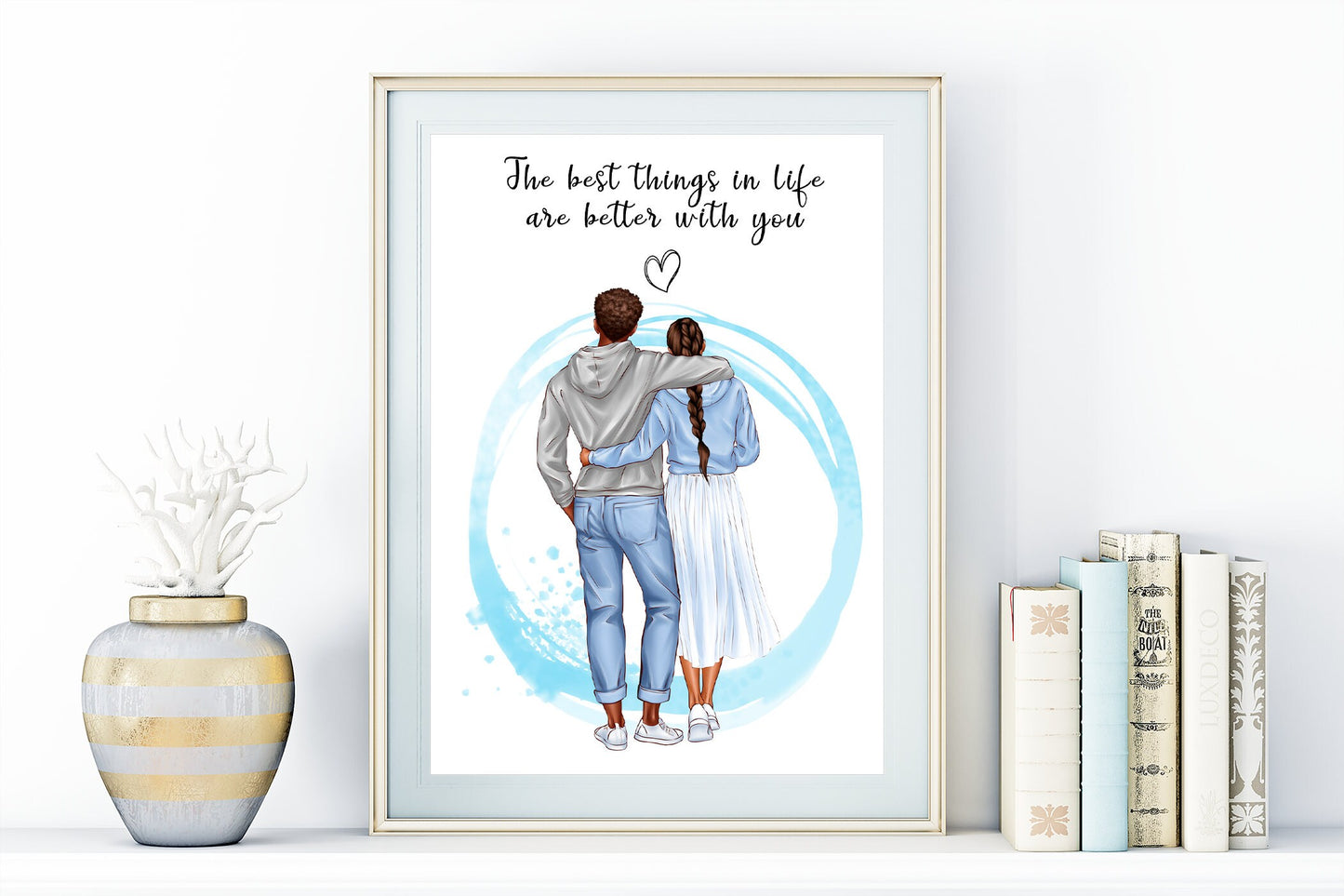 Personalised print of casual couple | girlfriend or boyfriend present, husband and wife card | A4 | A5 | Greeting card