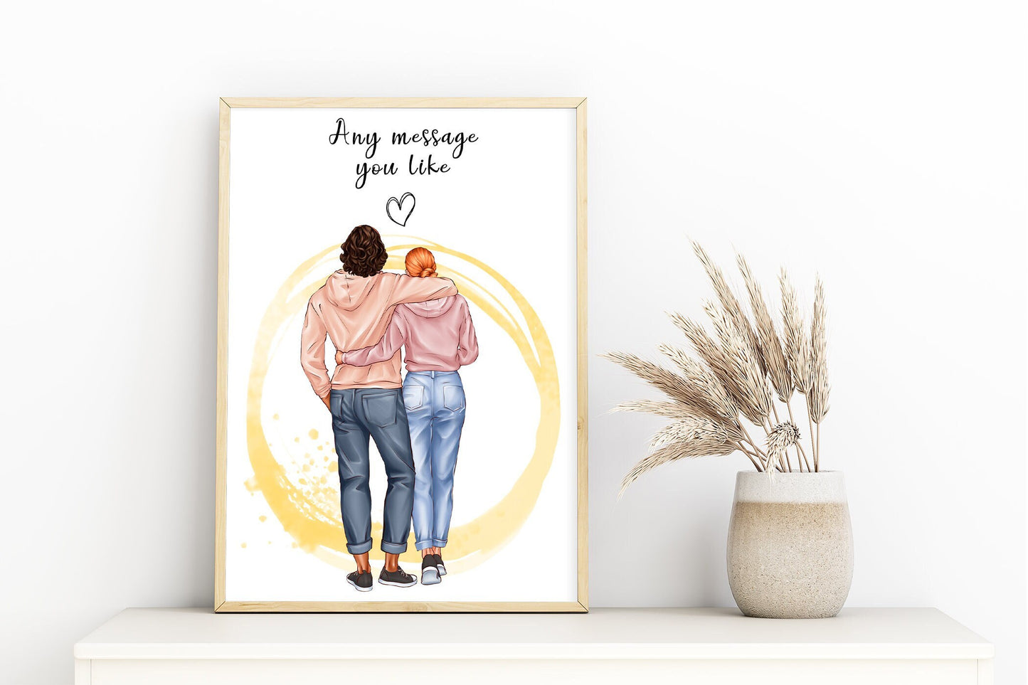 Personalised print of casual couple | girlfriend or boyfriend present, husband and wife card | A4 | A5 | Greeting card