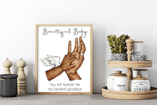Baby loss portrait with dad and baby hands | Baby memorial in fathers hand | Daddy and angel child | Natural skin tones or Black and white | A3 | A4 | A5 | Greeting card