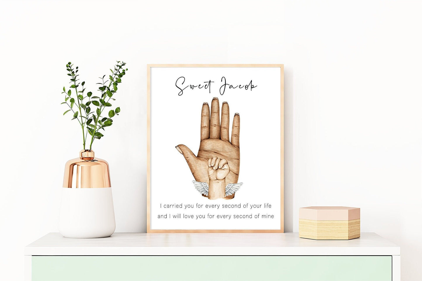 Miscarriage baby portrait with mum and baby hands | Baby memorial artwork | Angel baby print | Natural skin tones or Black and white | A3 | A4 | A5 |