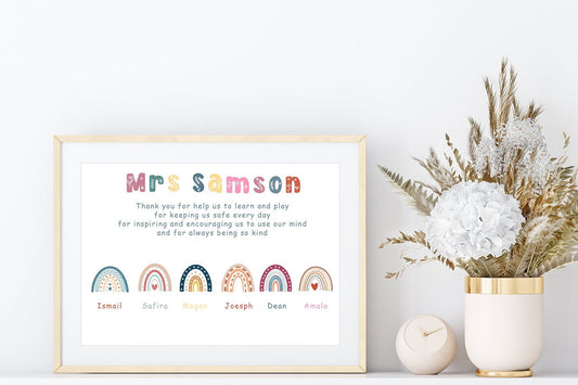 Thank you teacher from whole class  | boho rainbow artwork | nursery or teaching assistant leaving gift | A3 | A4 | A5 | Greeting card