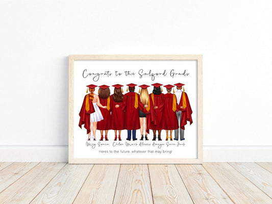 Personalised group graduation portrait for University leavers featuring cap and gown or congratulations from parents card | A4 | A5 | Card