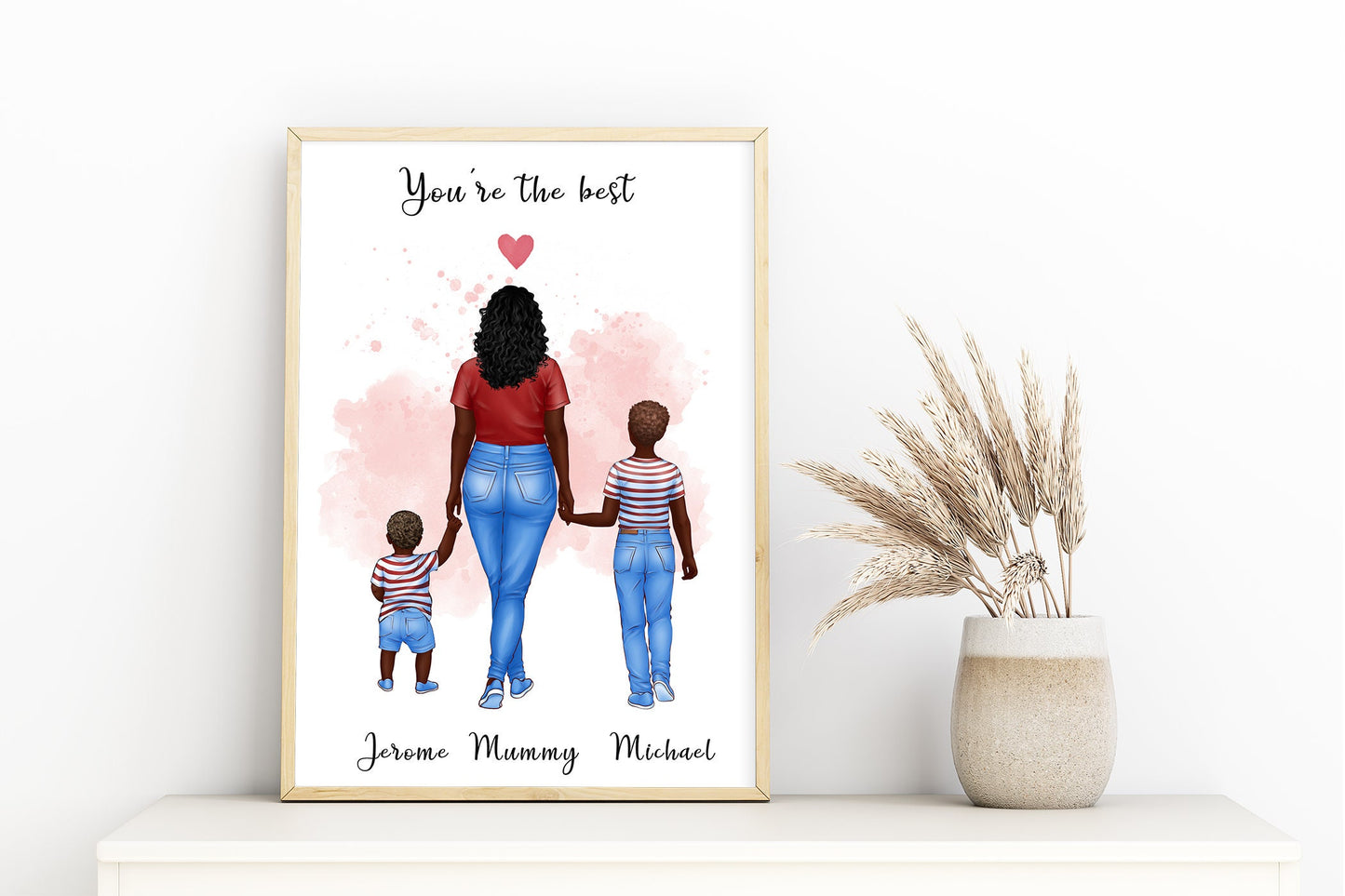 Mother and children portrait, fully customisable family print for mum from daughters and sons | A4 | A5 | Greeting card