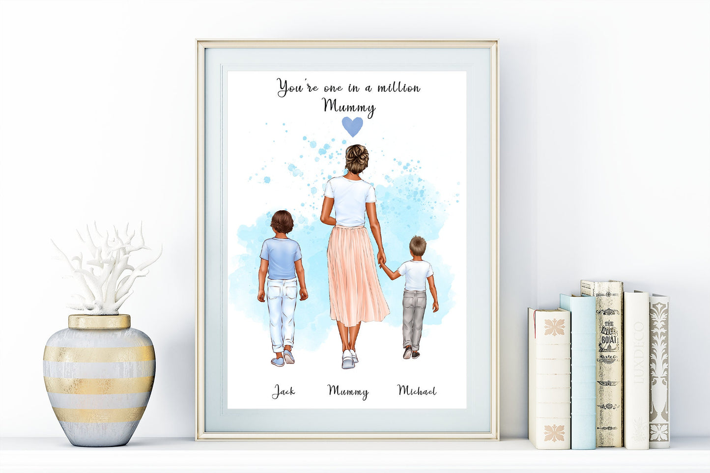 Personalised mum and children picture, lovely family print with option of baby being held and pastel colour backgrounds | A4 | A5 | Greeting card