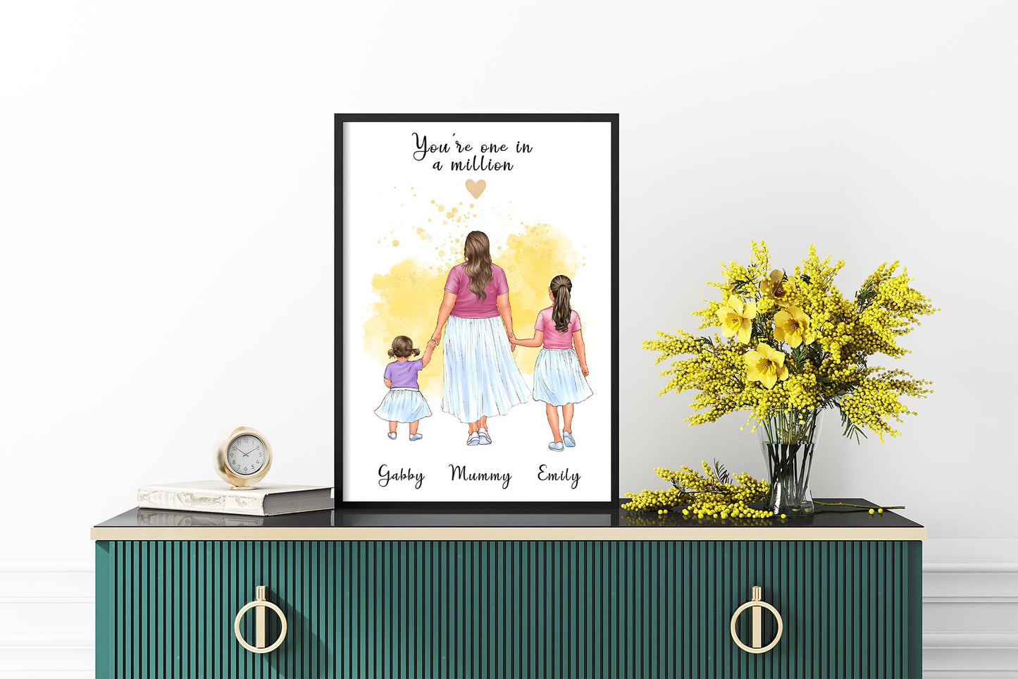 Curvy mum and kids' artwork, fully customisable family print for mother from children | A4 | A5 | Greeting card