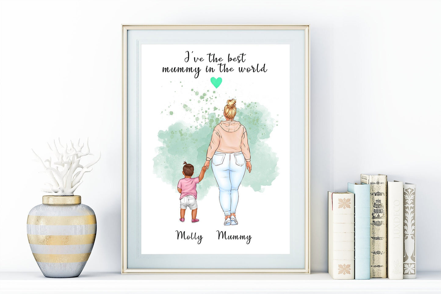 Curvy mum and kids' artwork, fully customisable family print for mother from children | A4 | A5 | Greeting card