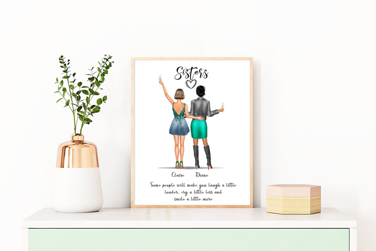 Personalised sisters present | older sister portrait or baby sister gift | Perfect gift for all female family members | A4 | A5 | Greeting card