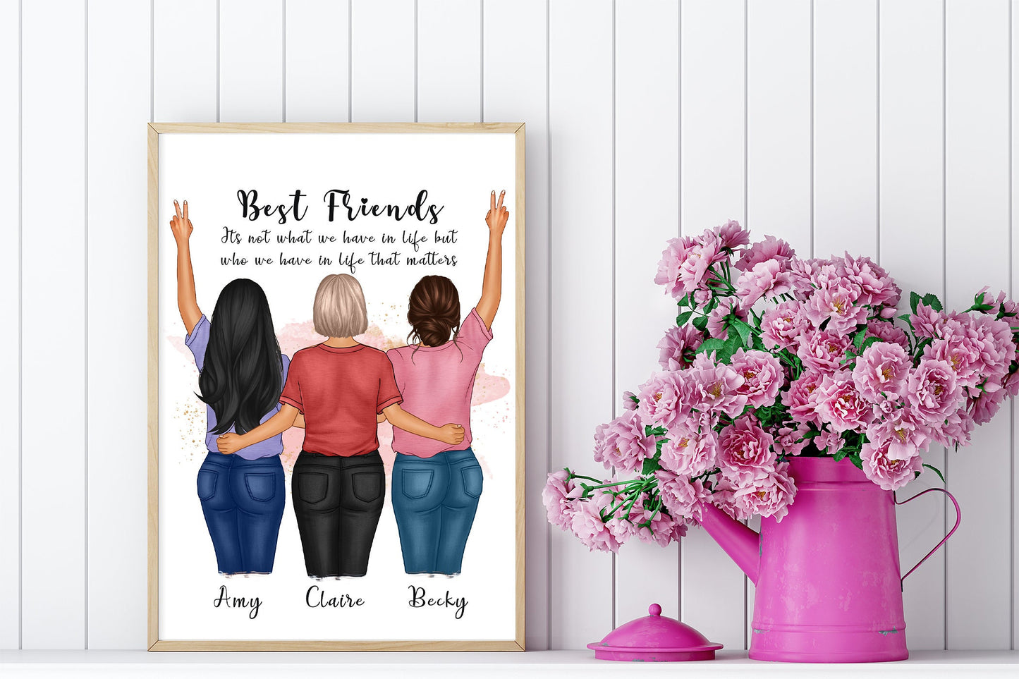 Personalised best friend portrait, wall art gift for besties | A4 | A5 | Greeting card