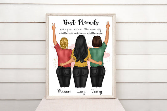 Personalised best friend portrait, wall art gift for besties | A4 | A5 | Greeting card