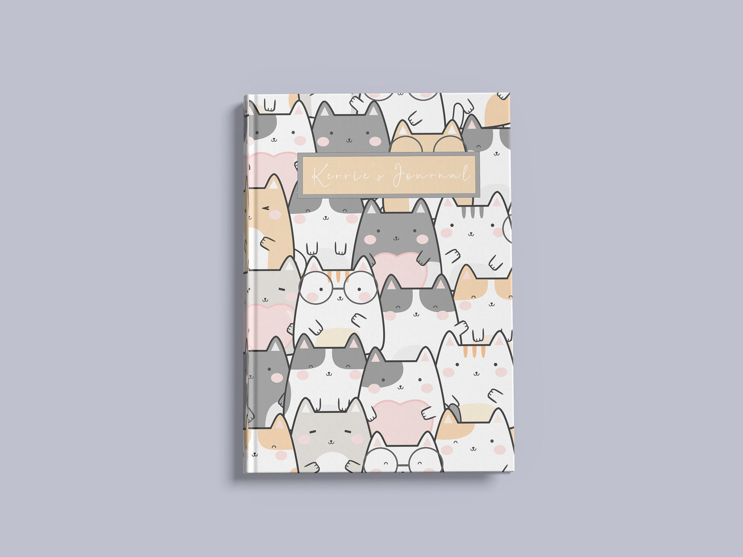 Cute Kawaii custom journal - bright, fun, colourful cartoon cat pattern wrapped around a glossy notebook | A4 | A5 | 5x7