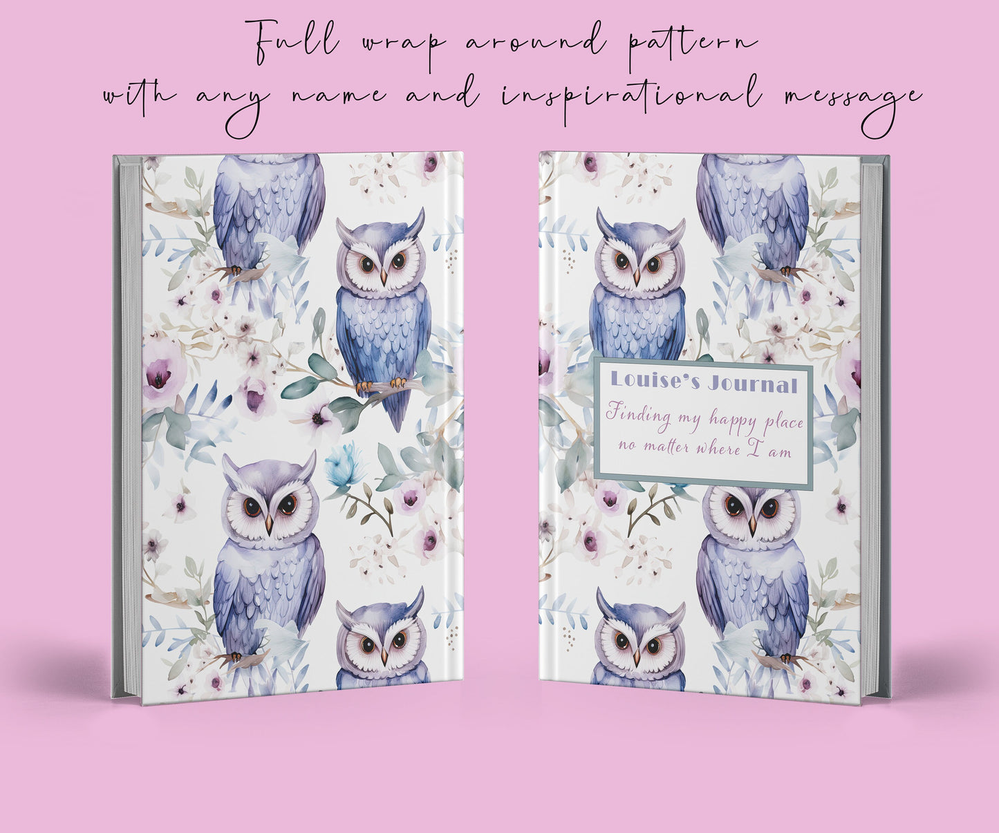 Personalised owl journal - with beautiful watercolour birds surrounded by colourful flowers | A4 | A5 | 5x7