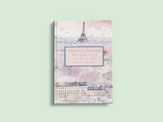 Parisian journal with breath taking Paris skyline pattern, personalised with name and custom message | A4 | A5 | 5x7