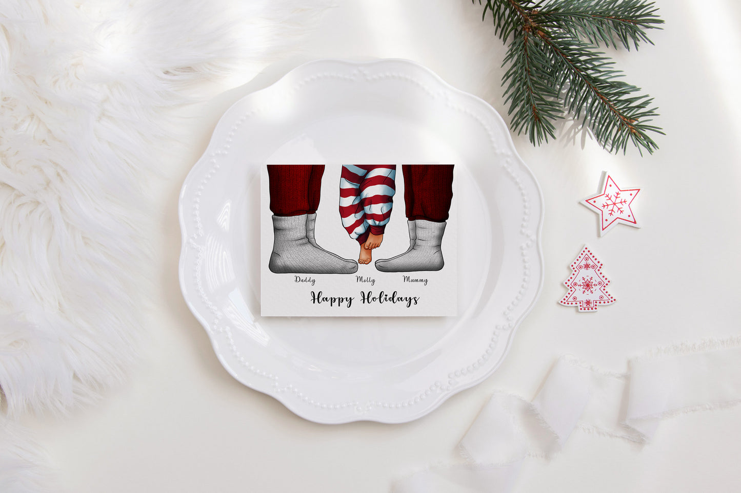 Custom family Christmas pyjama portrait | Festive Family Feet Greeting Card | Personalised Holiday Keepsake | A4 | A5 | Greeting card