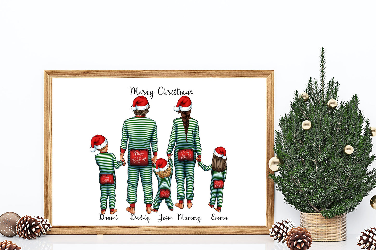 Customisable Family Christmas Pyjama Photo Print – Cherish the festive moments with matching PJ's and treasured pet| A4 | A5 | Greeting card
