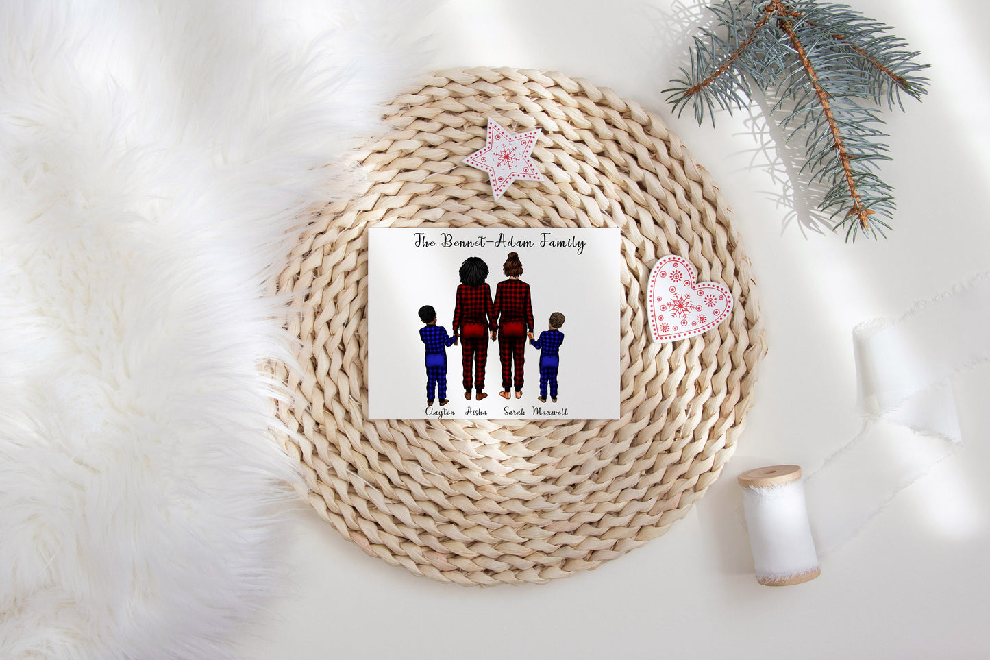 Customisable Family Christmas Pyjama Photo Print – Cherish the festive moments with matching PJ's and treasured pet| A4 | A5 | Greeting card