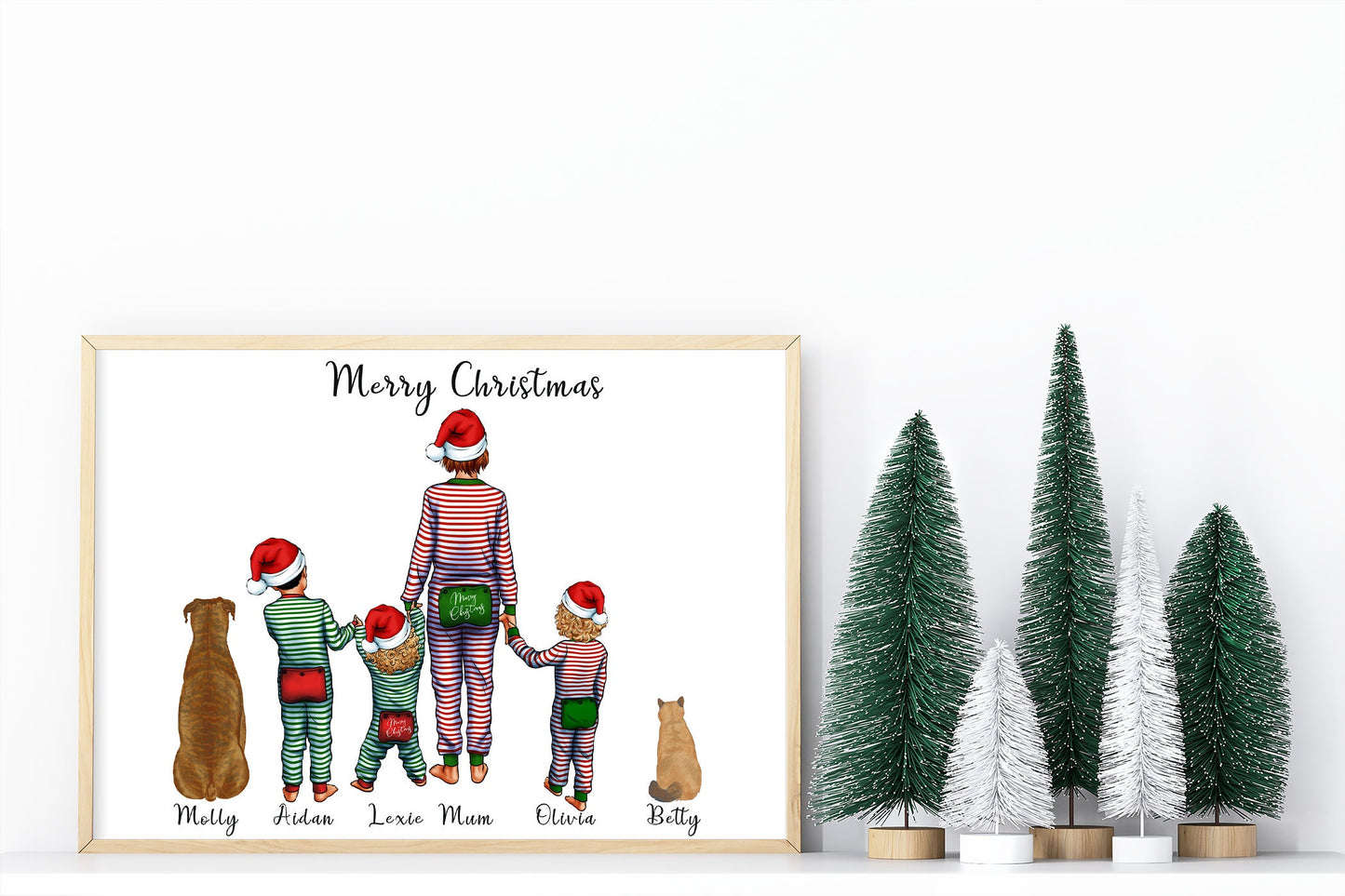 Customisable Family Christmas Pyjama Photo Print – Cherish the festive moments with matching PJ's and treasured pet| A4 | A5 | Greeting card
