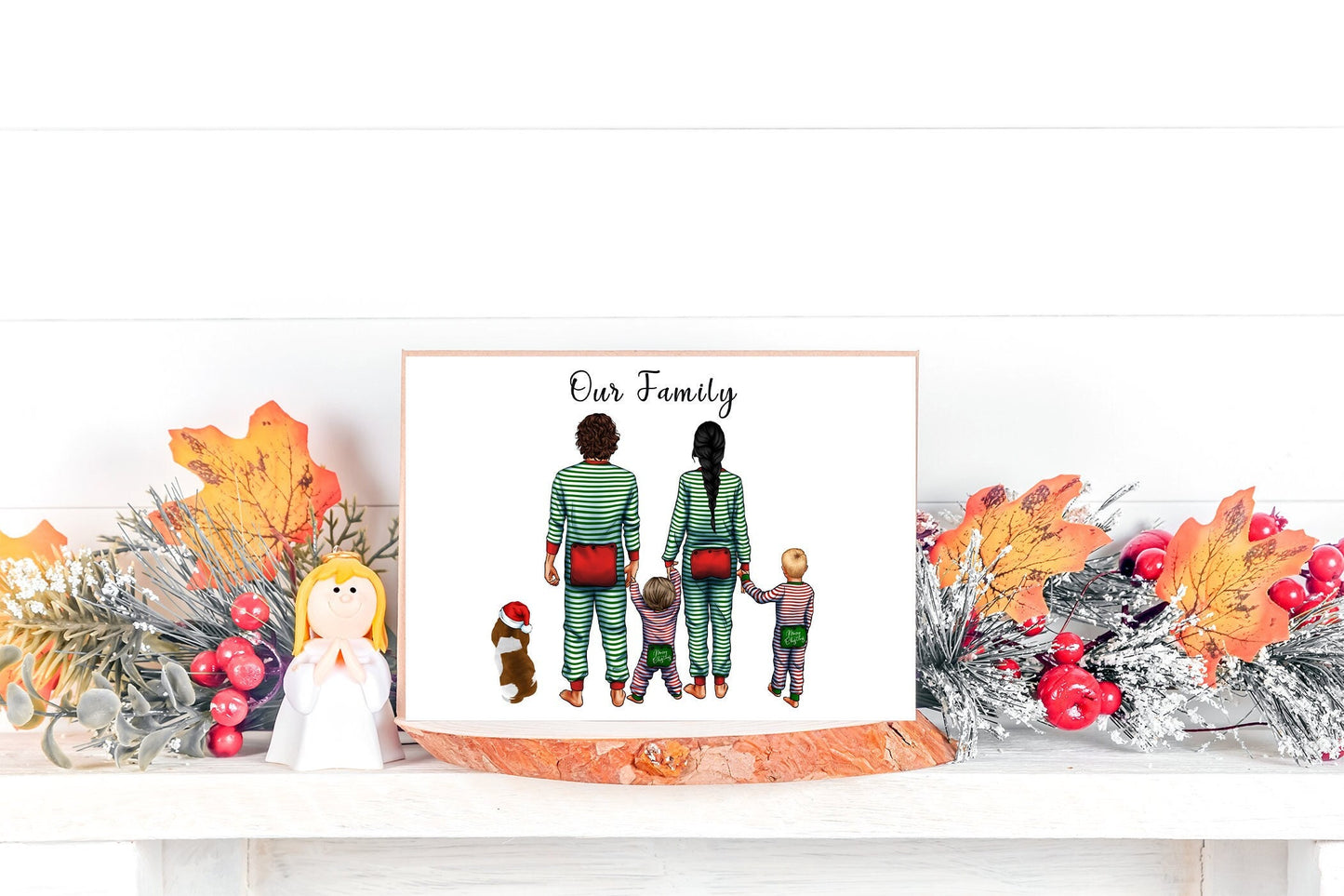 Customisable Family Christmas Pyjama Photo Print – Cherish the festive moments with matching PJ's and treasured pet| A4 | A5 | Greeting card